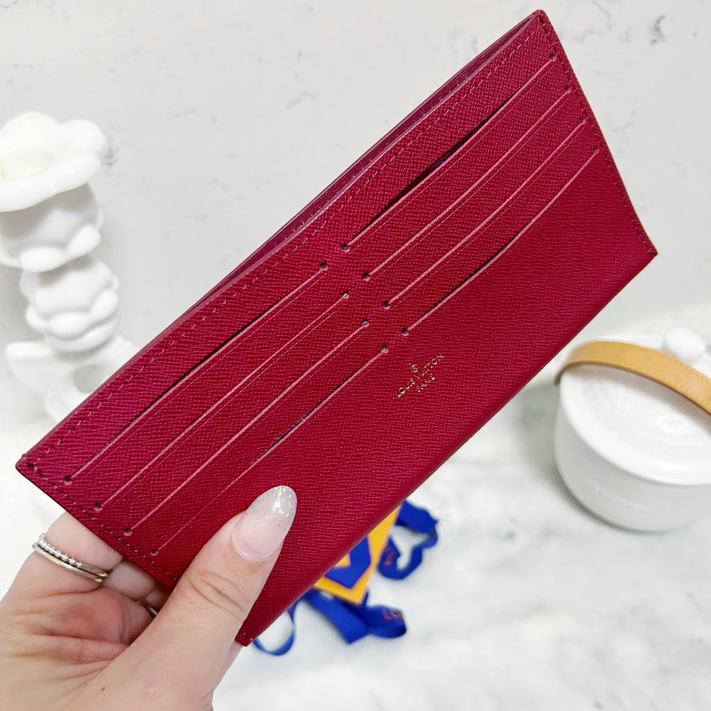 Authentic Louis Vuitton Calfskin Felicie Card Holder / Wallet in Fuschia - Picture 2 of 11